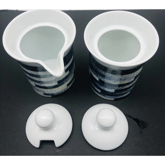 DANSK Radia INDIGO Sugar & Creamer With Lids 2 Mugs Cups Blue White Coffee A1 - Picture 7 of 8